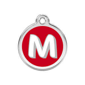 Médaille chien Lettre alphabétique M rouge Taille M