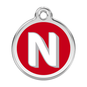 Médaille chien Lettre N rouge Taille L émail et acier inoxydable