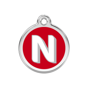 Médaille chien Lettre alphabétique N Taille M émail rouge