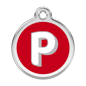Médaille chien lettre alphabétique P rouge Taille L
