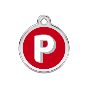 Médaille chien lettre alphabétique P rouge Taille M