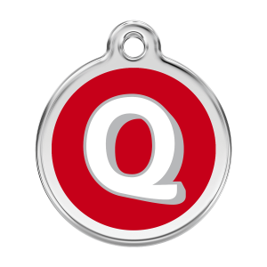 Médaille chien Lettre Q rouge Taille L émail et acier inoxydable
