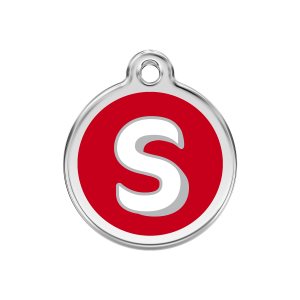 Médaille chien Lettre alphabétique S Rouge M 30mm
