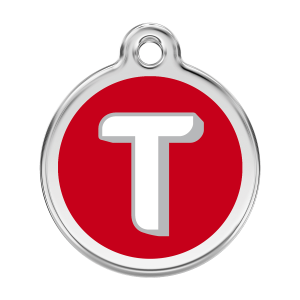 Médaille chien Lettre T Rouge Taille L émail et acier inoxydable