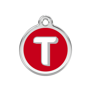 Médaille chien Lettre T Rouge Taille M 30mm