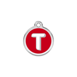 Médaille chat Lettre T Rouge Taille S émail et acier inoxydable