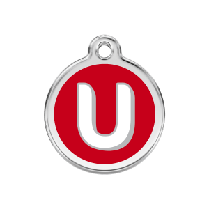 Médaille chien lettre alphabétique U rouge Taille M
