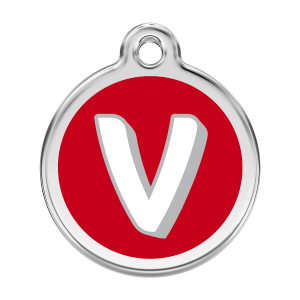 Médaille chien Lettre alphabétique V rouge Taille L