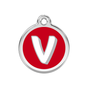 Médaille chien Lettre alphabétique V rouge Taille M