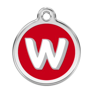 Médaille chien Lettre alphabétique W Rouge Taille L