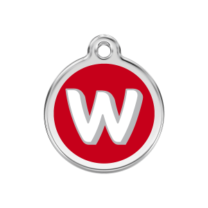 Médaille chien Lettre alphabétique W Rouge Taille M
