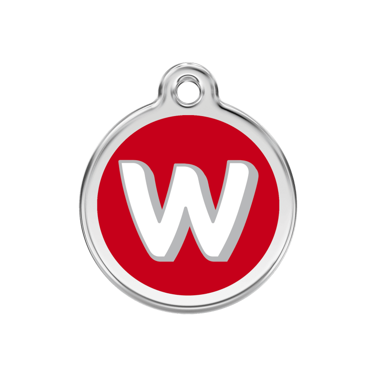 Vue avant - Médaille personnalisée Red Dingo Émail et acier inoxydable - Lettre W - Rouge - Taille M