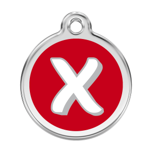 Médaille chien Lettre X rouge Taille L émail et acier inoxydable