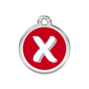 Médaille chien Lettre alphabétique X Rouge Taille M