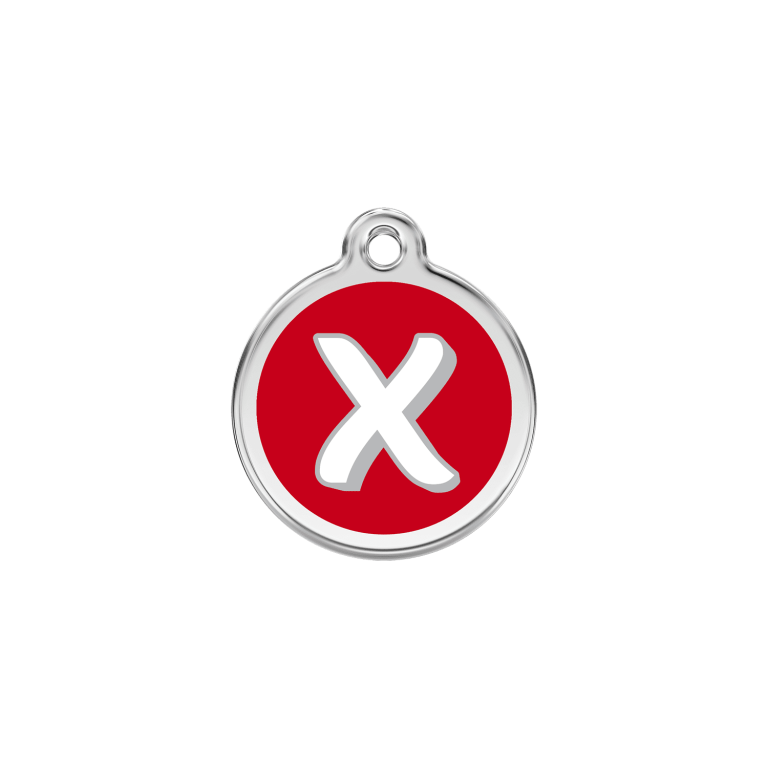 Vue avant - Médaille personnalisée pour chien/chat Red Dingo Émail/Acier inoxydable - Lettre X - Rouge - Taille S