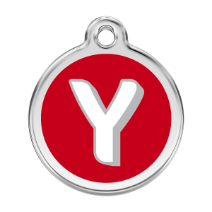 Médaille chien lettre alphabétique Y rouge L émail et acier inoxydable
