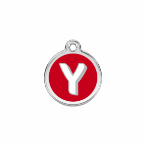 Médaille chat lettre alphabétique Y rouge S émail et acier inoxydable