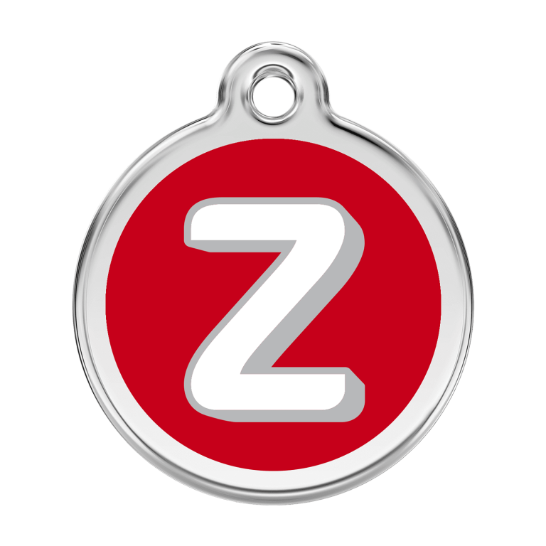 Vue avant - Médaille personnalisée pour chien Red Dingo Émail et acier inoxydable - Lettre Z - Rouge - Taille L