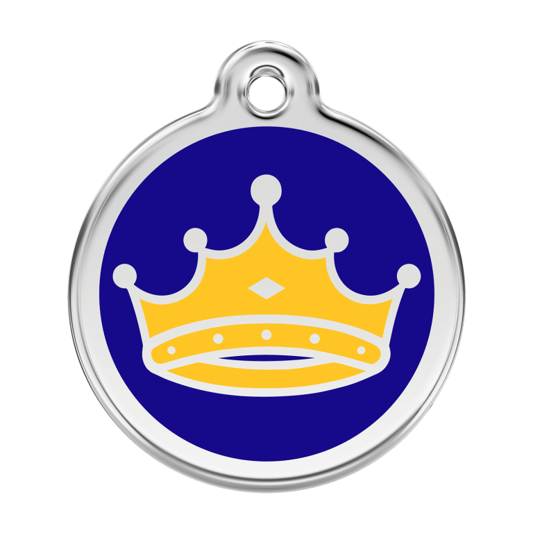Vue avant - Médaille personnalisée pour chien Red Dingo Émail et acier inoxydable Roi Bleu foncé - Taille L