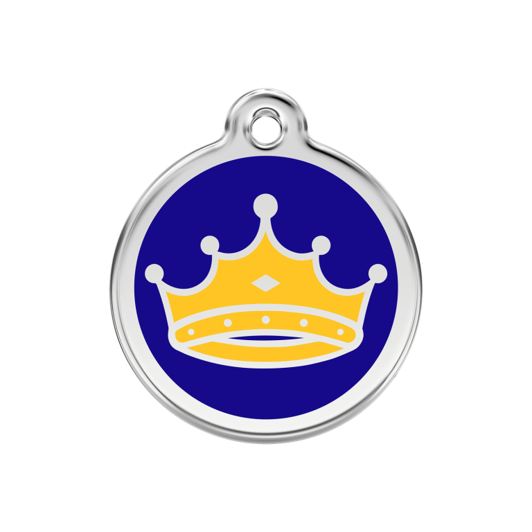 Vue avant - Médaille personnalisée pour chien/chat Red Dingo Émail/Acier inoxydable - Motif Roi - Bleu foncé - Taille M