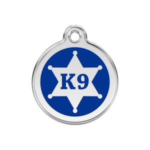 Médaille chien K9 Shérif bleu foncé émail inox - Taille M