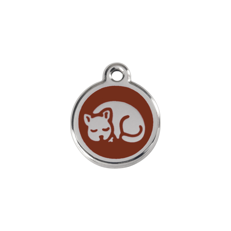 Vue avant - Médaille personnalisée pour chat Red Dingo Émail et acier inoxydable - Motif chaton brun - Taille S