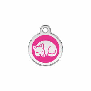 Médaille chaton en émail rose vif et acier inoxydable - Taille S