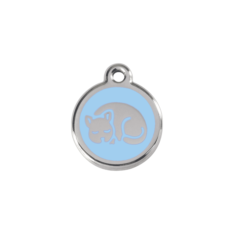 Vue avant - Médaille personnalisée pour chat en émail et acier inoxydable - Red Dingo 01-KT-LB-SM - Bleu clair - Taille S
