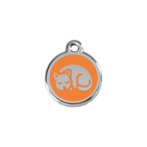 Médaille chaton en émail orange et acier inoxydable - Taille S