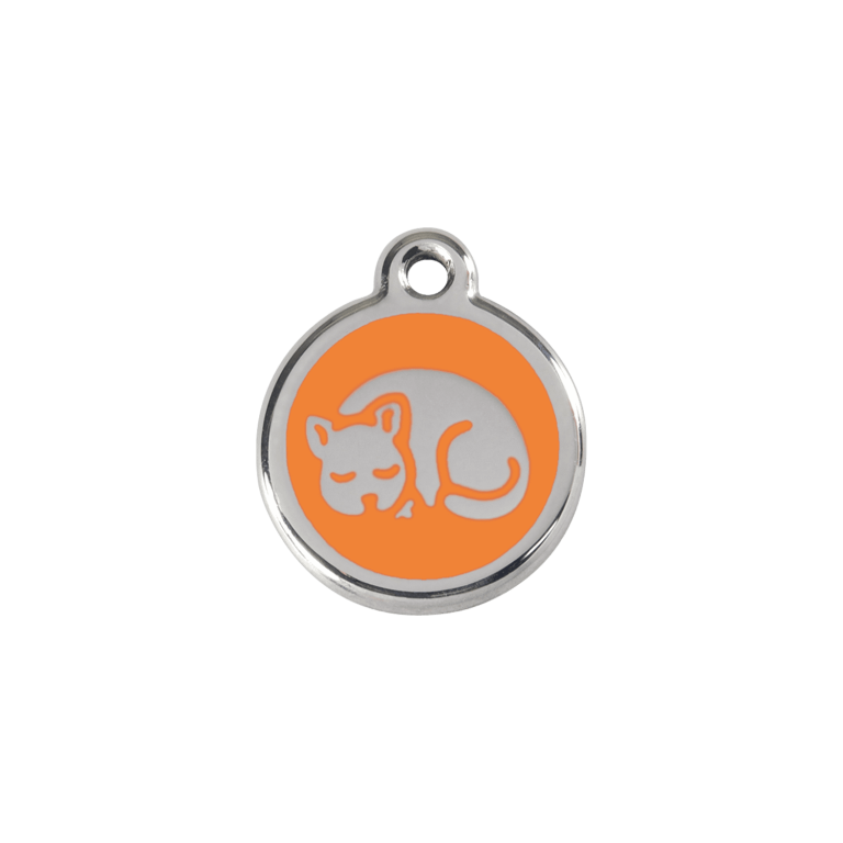 Vue avant - Médaille personnalisable chat émail et acier inoxydable - Red Dingo - Motif chaton orange - Taille S