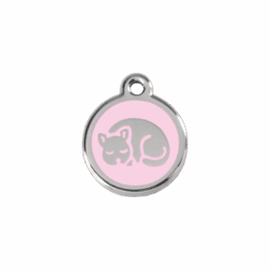 Médaille chaton en émail rose et acier inoxydable - Taille S