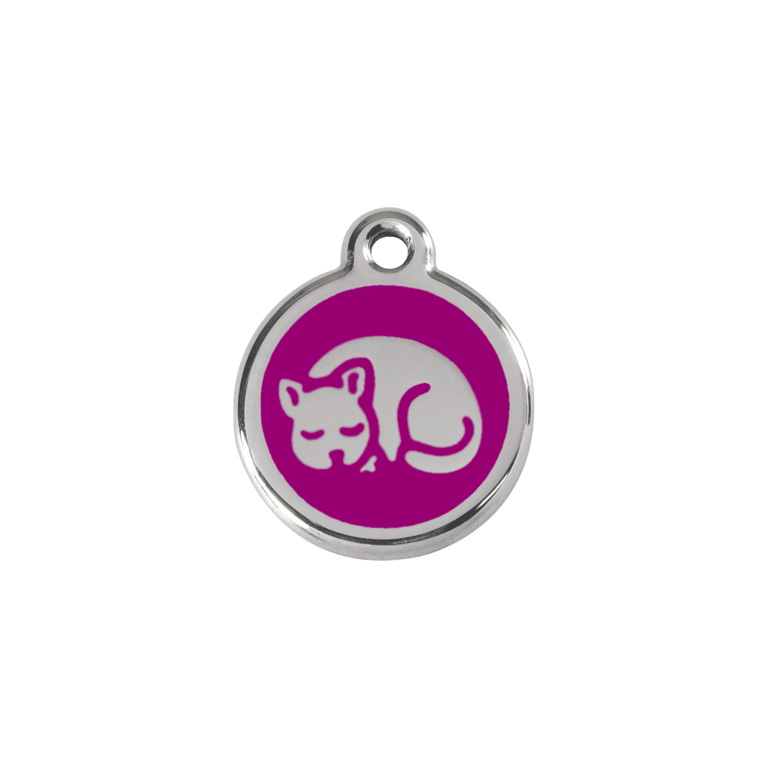 Vue avant - Médaille personnalisée pour chat en émail violet - Red Dingo - Taille S