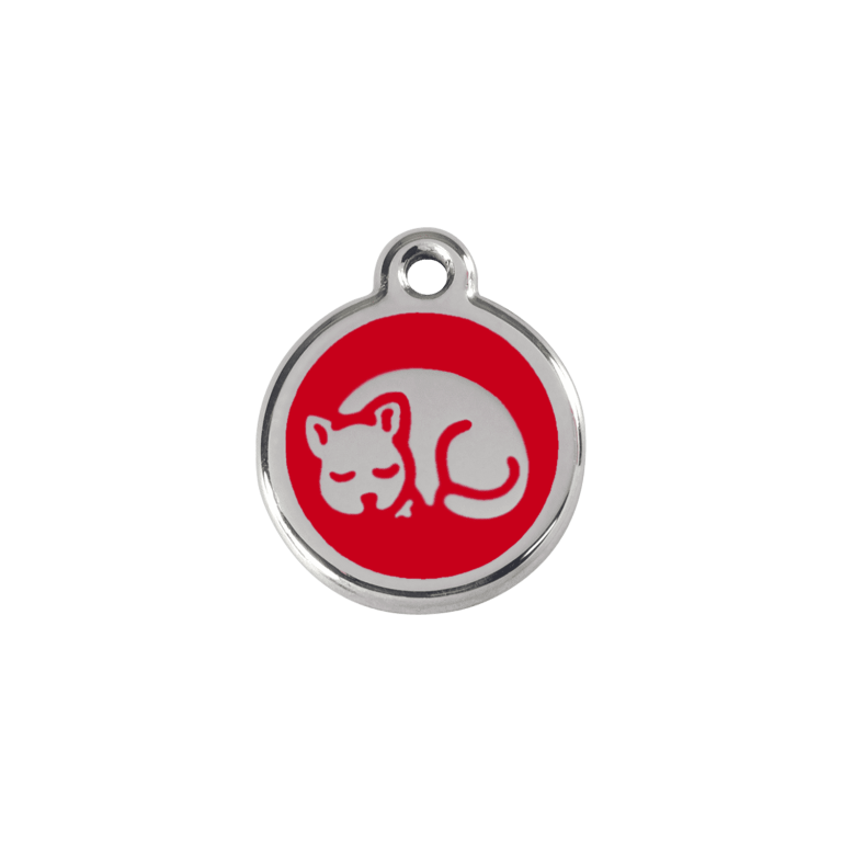 Vue avant - Médaille personnalisée pour chat en émail et acier inoxydable - Red Dingo 01-KT-RE-SM - Rouge - Taille S