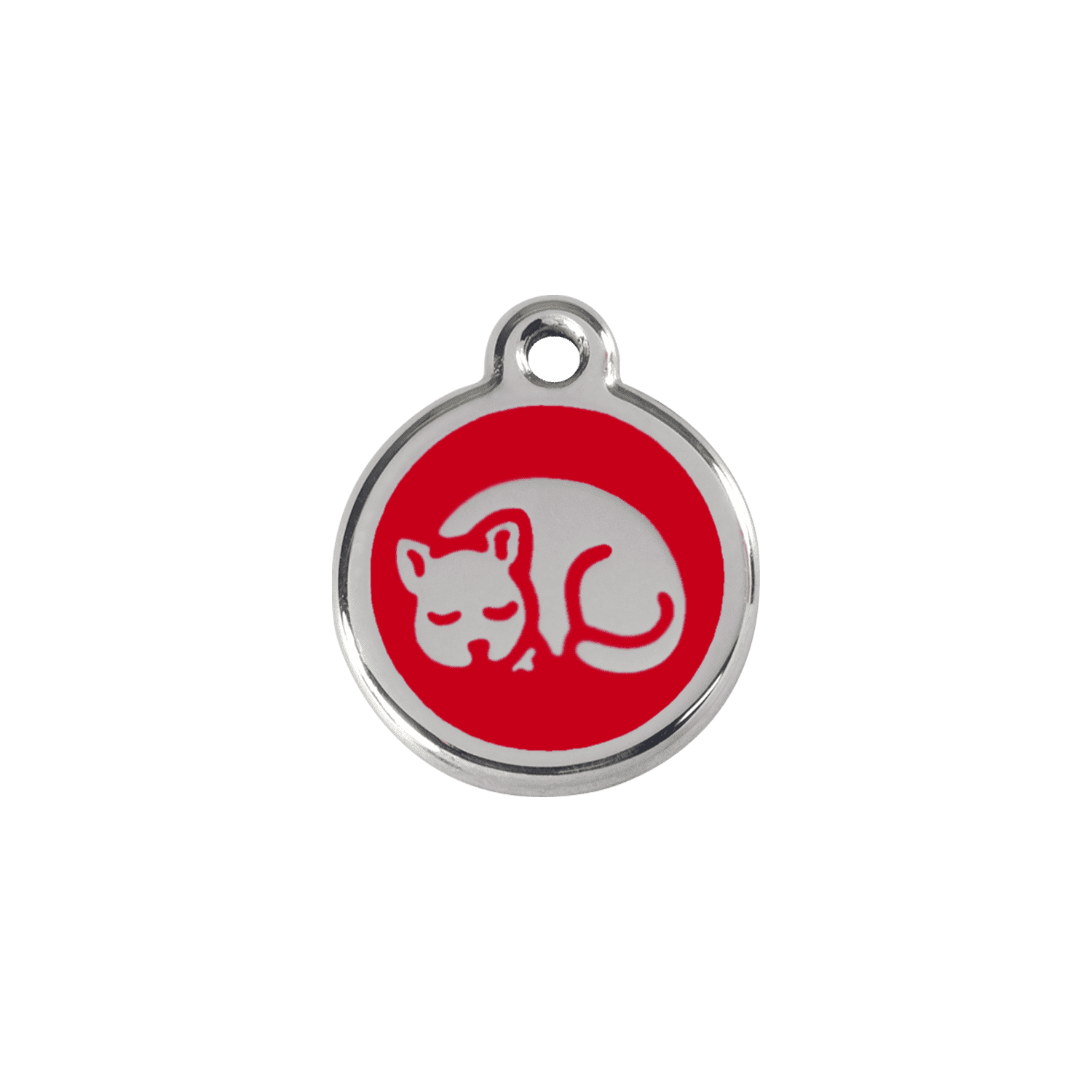 Vue avant - Médaille personnalisée pour chat en émail et acier inoxydable - Red Dingo 01-KT-RE-SM - Rouge - Taille S