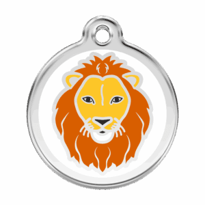 Médaille chien Lion Blanc Taille L 38mm émail et acier inoxydable