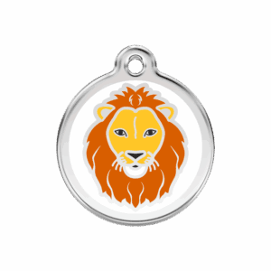 Médaille chien Lion Blanc Taille M 30mm émail et acier inoxydable