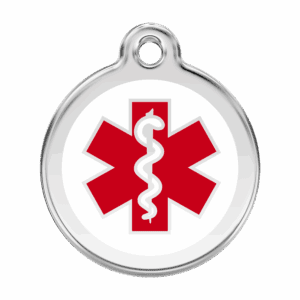 Vue avant - Médaille personnalisée pour chien - Red Dingo - Émail et acier inoxydable - Blanc - Taille L