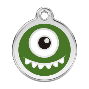 Médaille chien Monstre Vert L 38mm Émail et acier inoxydable
