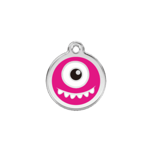 Médaille chat Monstre Rose vif S 20mm Émail et acier inoxydable