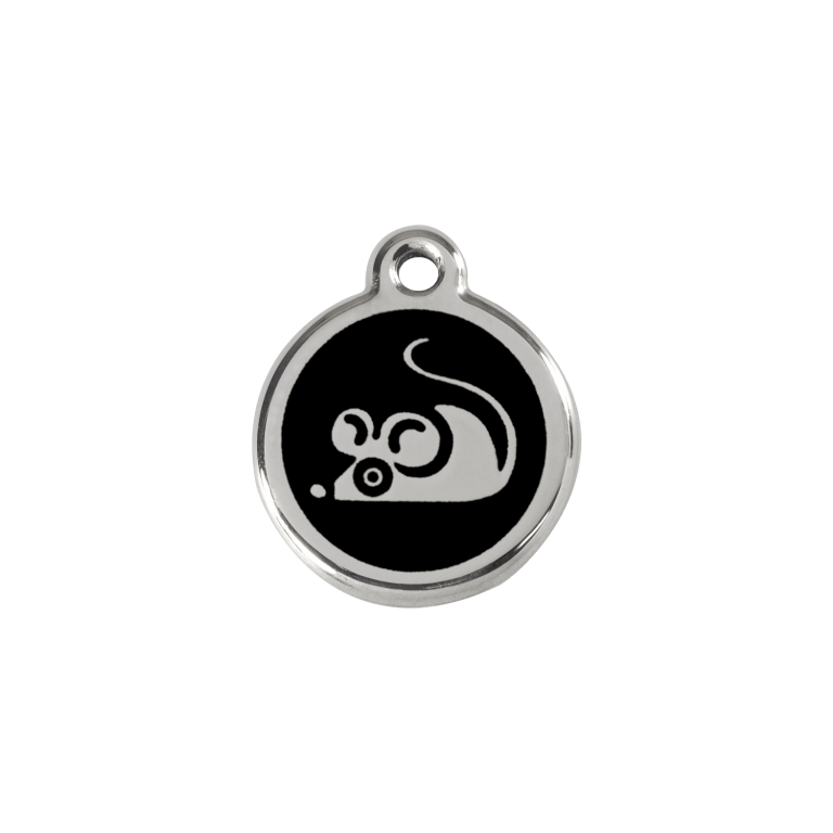 Vue avant - Médaille personnalisée Red Dingo Émail et acier inoxydable - Motif souris - Noir - Taille S
