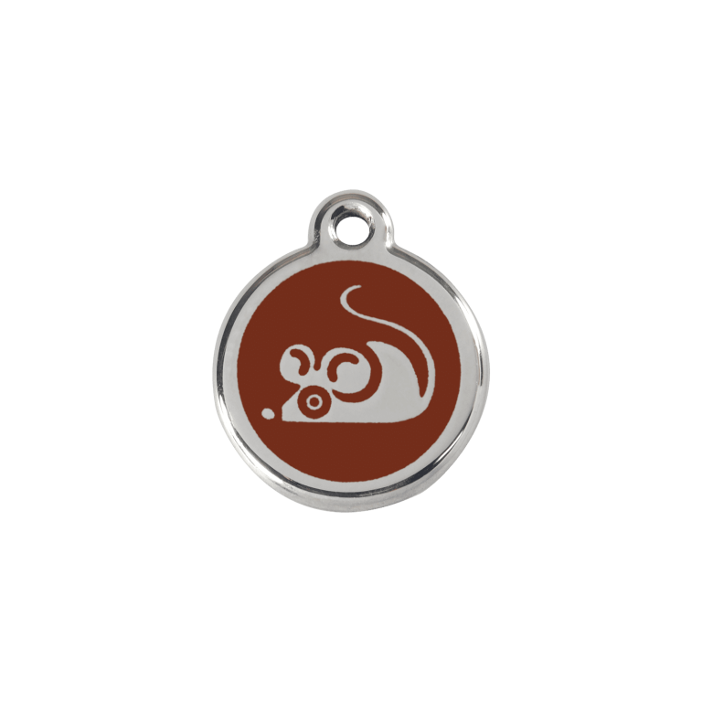Vue avant - Médaille personnalisable pour chat Red Dingo Émail et acier inoxydable - Motif Souris Brun - Taille S