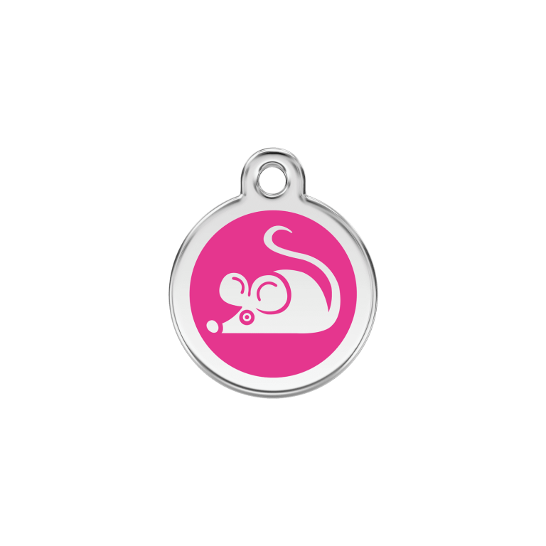 Vue avant - Médaille personnalisable pour chien/chat Red Dingo Émail et acier inoxydable - Motif Souris - Rose vif - Taille S