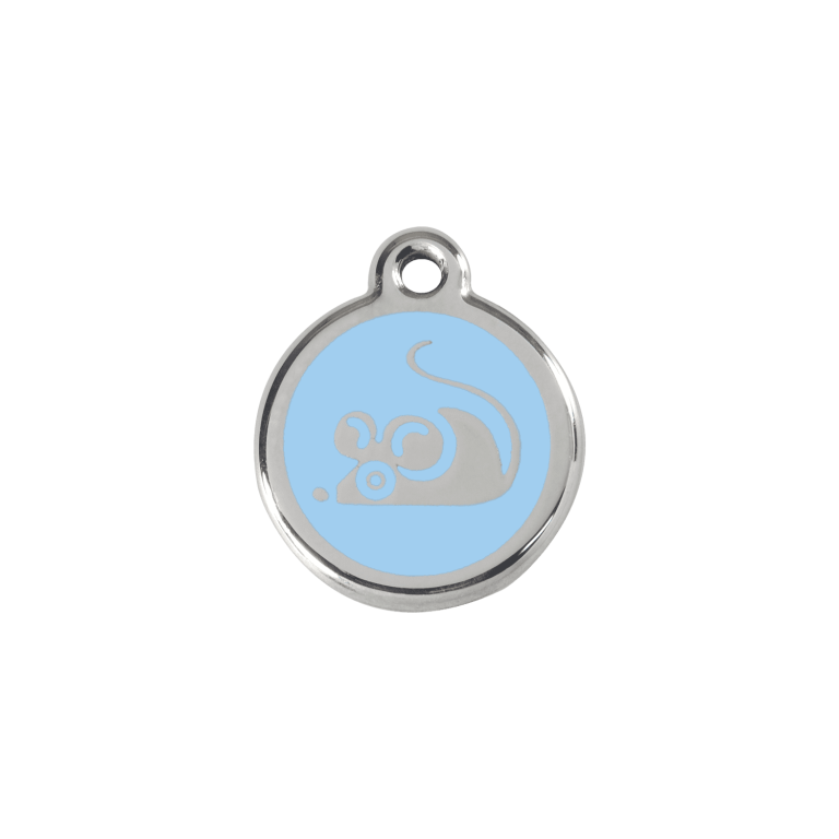 Vue avant - Médaille personnalisée Red Dingo Émail et acier inoxydable - Motif Souris - Bleu clair - Taille S