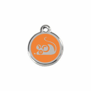 Médaille chat souris en émail et acier inoxydable - Taille S - Orange