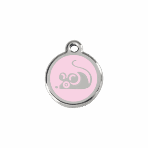 Médaille chat souris en émail rose - Taille S