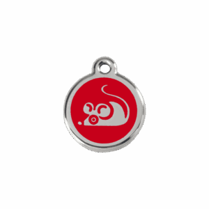 Médaille chat souris en émail rouge et acier inoxydable - Taille S