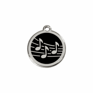 Médaille chat musique S émail et acier inoxydable noire