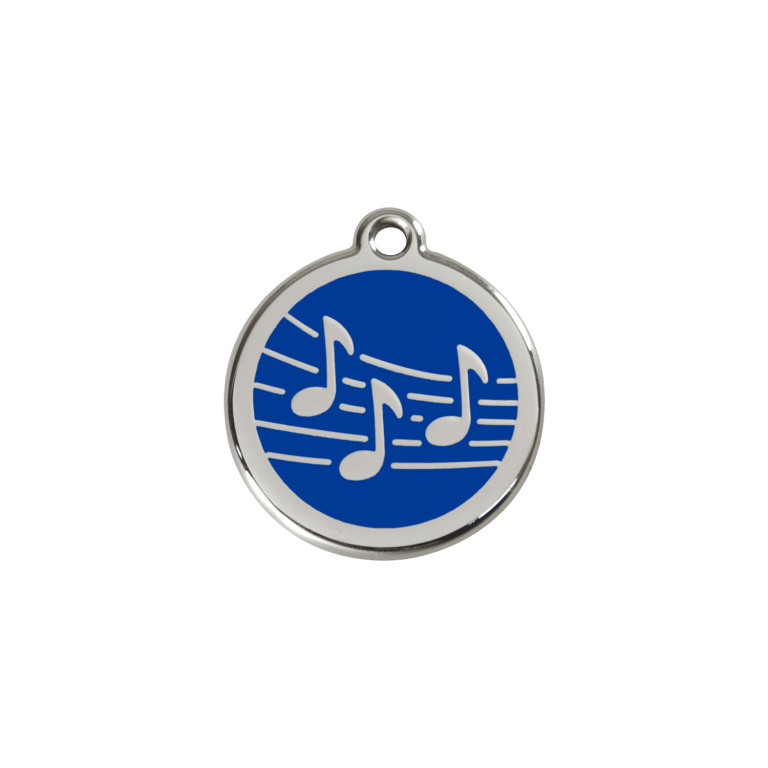 Vue avant - Médaille personnalisée pour chien/chat Red Dingo Émail/Acier inoxydable Musique Bleu foncé - Taille S