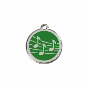Médaille chat musique émail vert S 20mm 7g