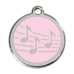 Médaille chien musique Rose Taille L émail et acier inoxydable